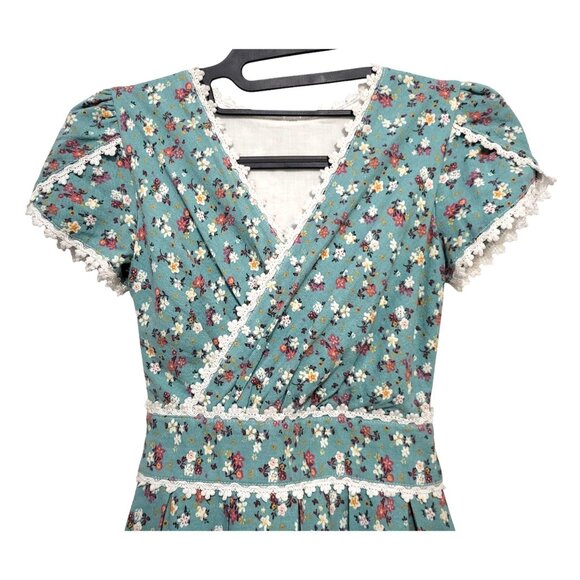 Xiaolizi Floral Linen Maxi Dress Duck Egg Blue Cap Sleeve - Picture 5 of 12